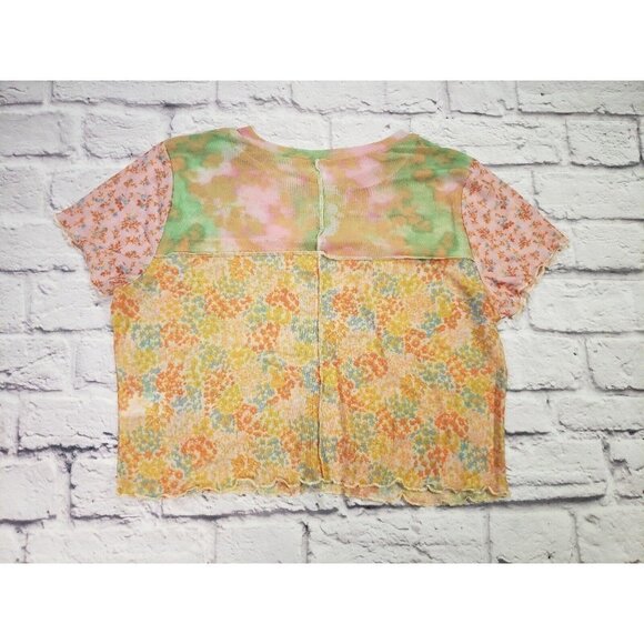 Nordstrom BP Womens Size XL Pink Multicolor Patchwork Sheer Cropped Top - Picture 4 of 6